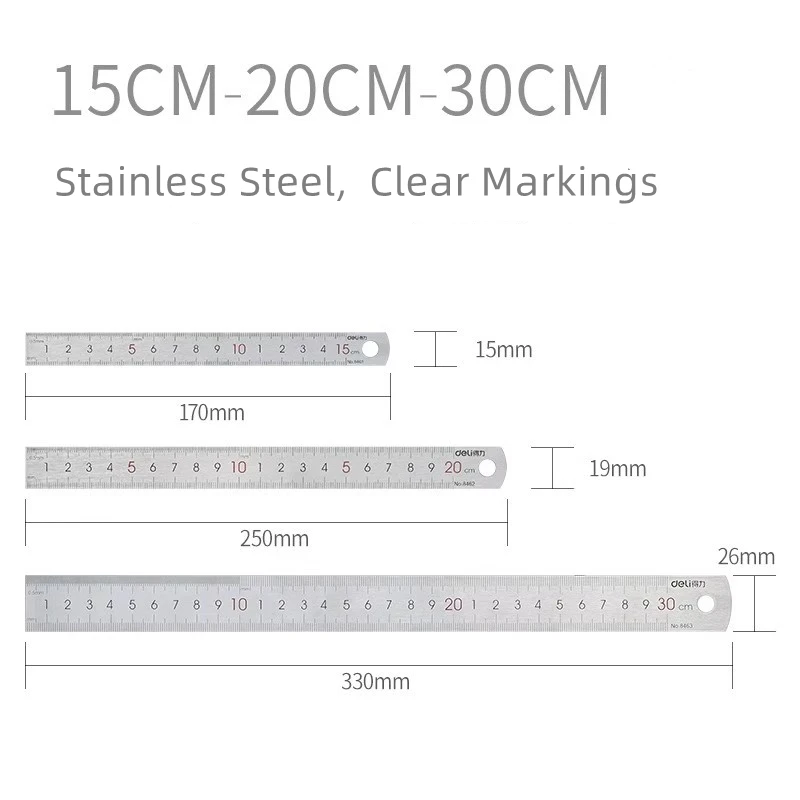 Deli Stainless Steel Ruler Set - 10cm, 20cm, 30cm 4 Deli Stainless Steel Ruler Set - 10cm, 20cm, 30cm - Image 4