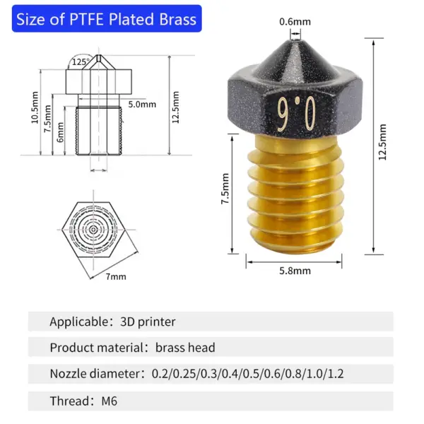 2pcs M6 Thread Nozzles for E3D V5 V6 3D Printers - Image 2