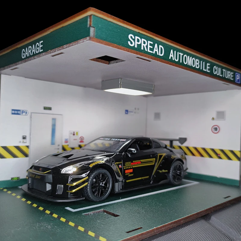 1:24 Nissan GT-R Diecast Model Black with Yellow Accents 2 1:24 Nissan GT-R Diecast Model Black with Yellow Accents - Image 2