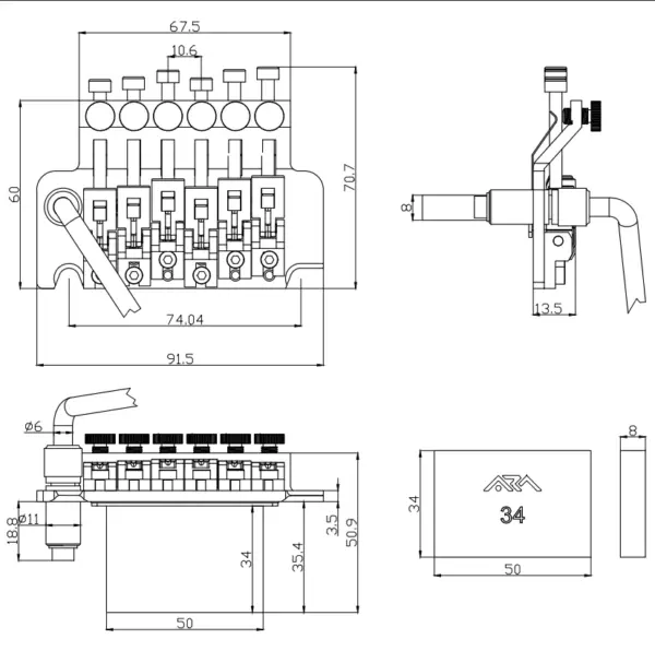 Dual Locking Tremolo Bridge for 6-String Guitar - Image 6
