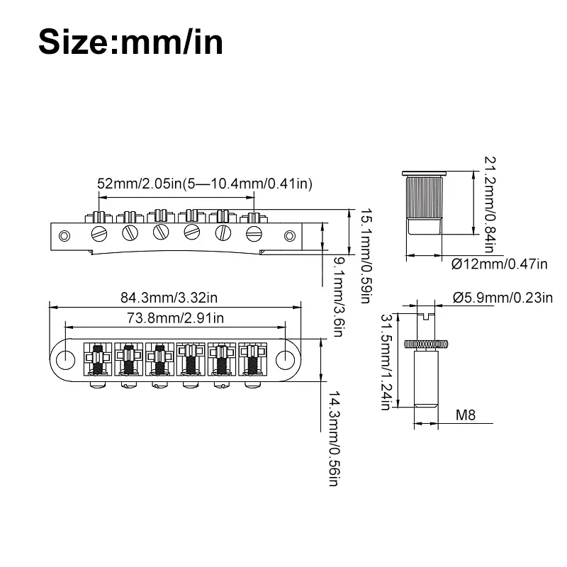 Guitar Tune-O-Matic Roller Saddle Bridge Gold 2 Guitar Tune-O-Matic Roller Saddle Bridge Gold - Image 2