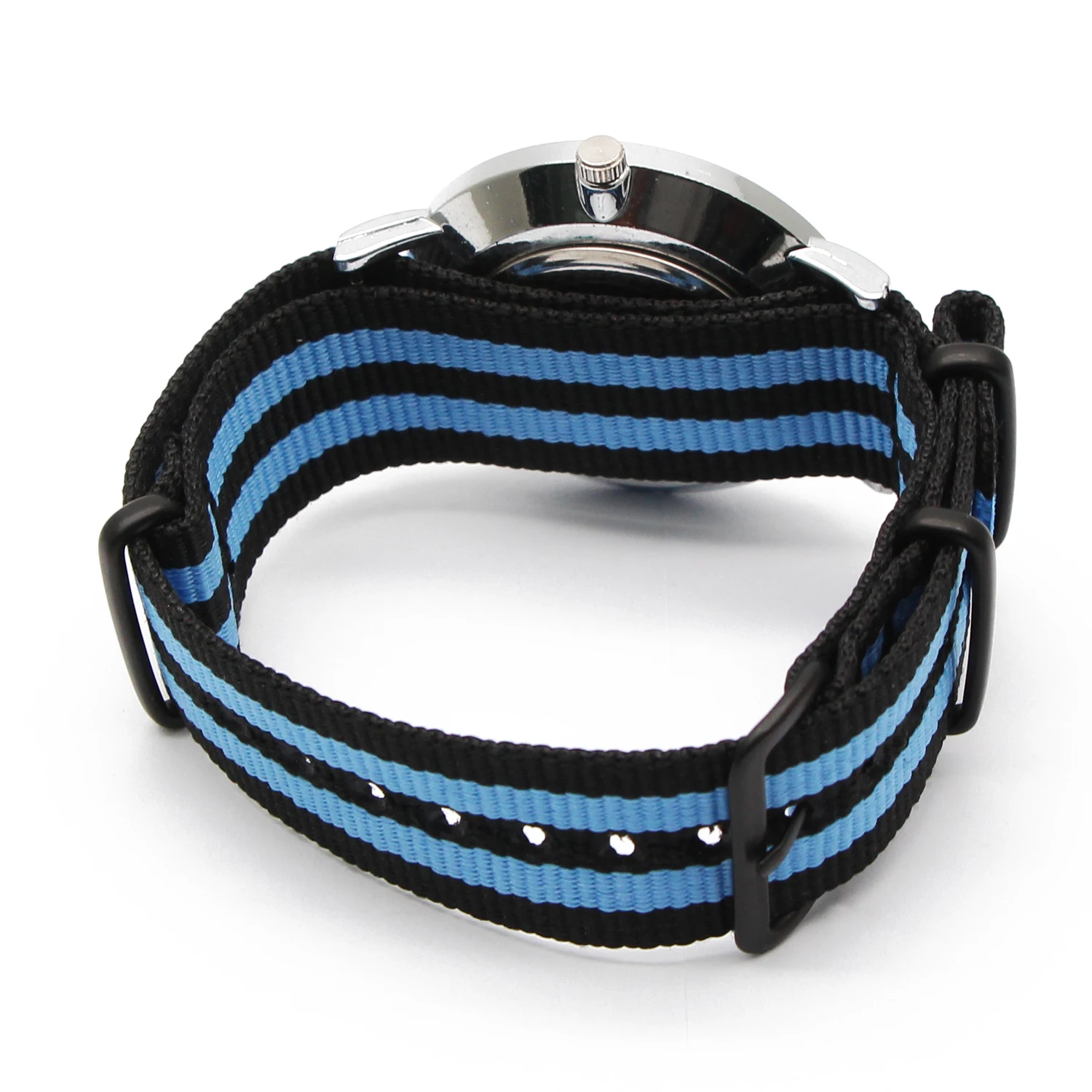 Navy Blue Nylon Watch Strap with White Stripe 3 Navy Blue Nylon Watch Strap with White Stripe - Image 3
