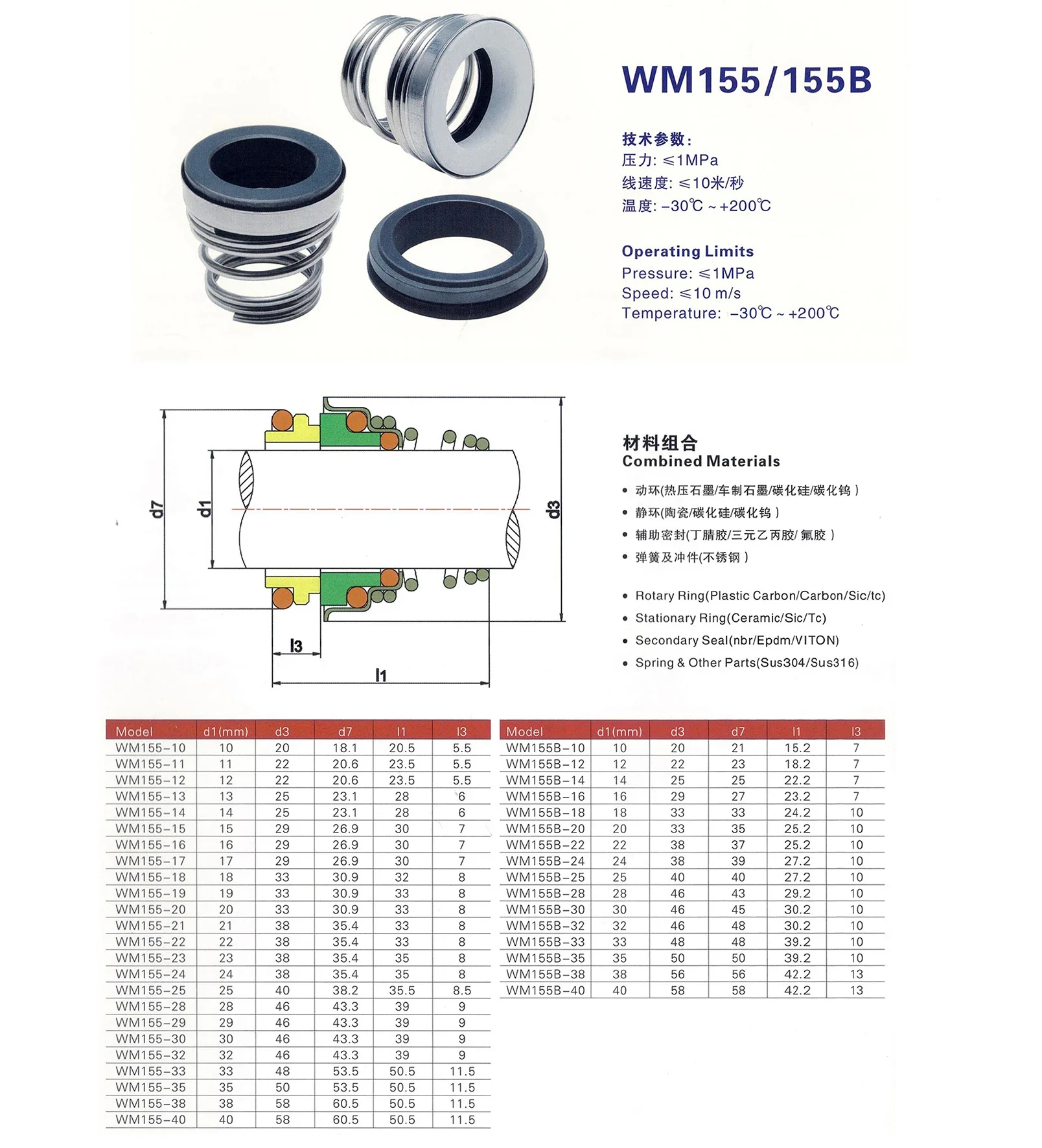 155 Series Water Pump Mechanical Shaft Seal 2 155 Series Water Pump Mechanical Shaft Seal - Image 2