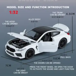 BMW M8 Diecast Model Car 1:32 Scale Black 10 Sd6689e67e72148369f2c738af5de19a3b