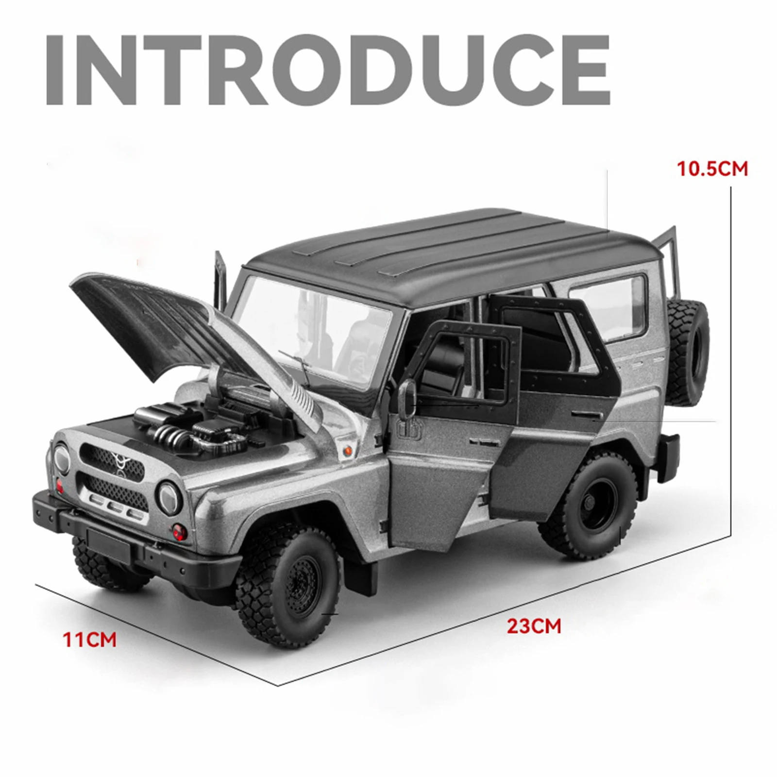 1:18 UAZ Hunter SUV Alloy Model in Gray 4 1:18 UAZ Hunter SUV Alloy Model in Gray - Image 4