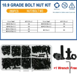 Grade 10.9 Carbon Steel Bolt Nut Kit M2-M6 19 Sdab88b40bc6f498a8eaacc087cc9fa09c