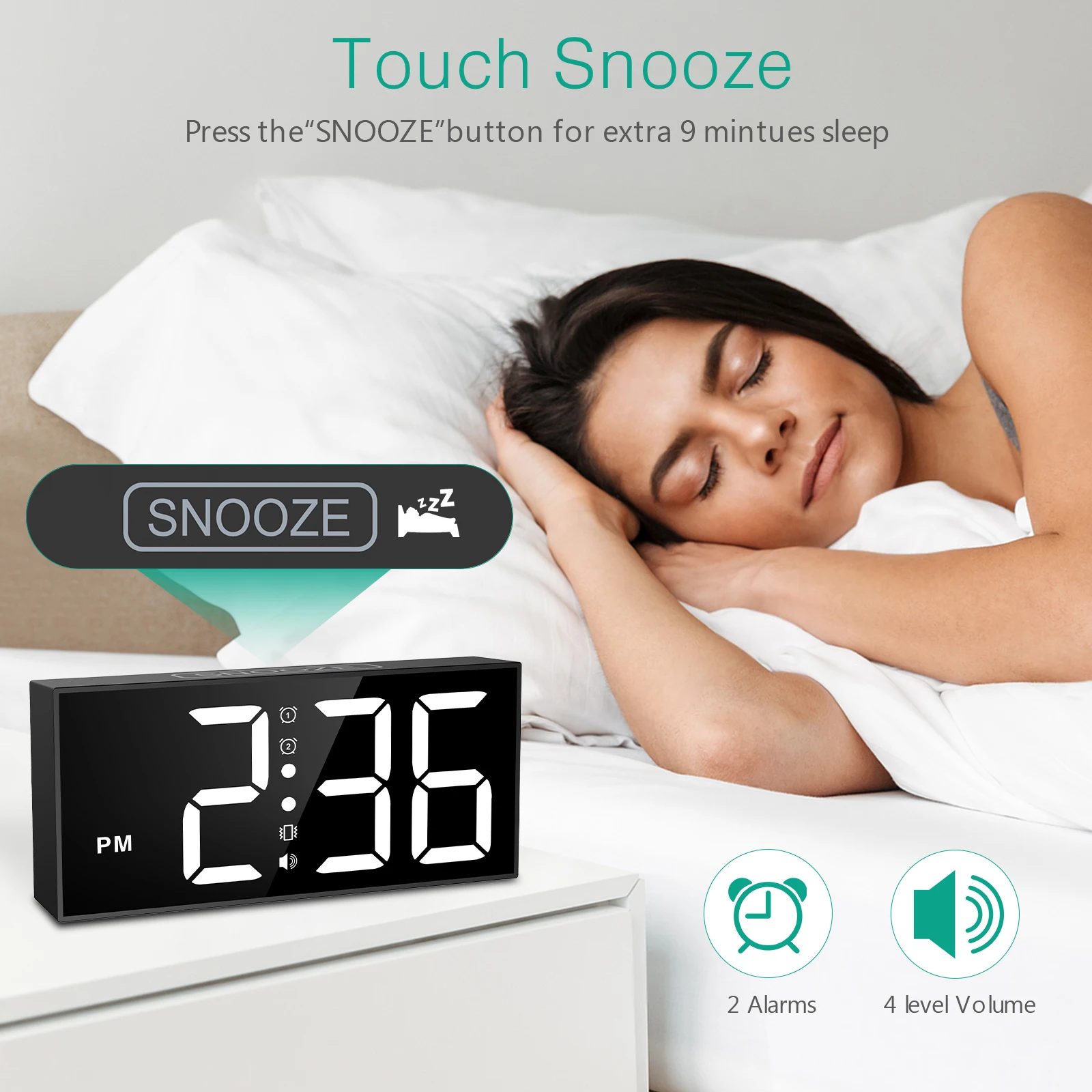 ORIA Vibrating Alarm Clock with 7.5-inch Display 6 ORIA Vibrating Alarm Clock with 7.5-inch Display - Image 6