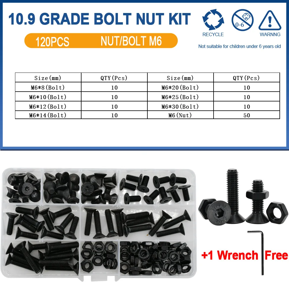 Grade 10.9 Carbon Steel Bolt Nut Kit M2-M6 10 Grade 10.9 Carbon Steel Bolt Nut Kit M2-M6 - Image 10