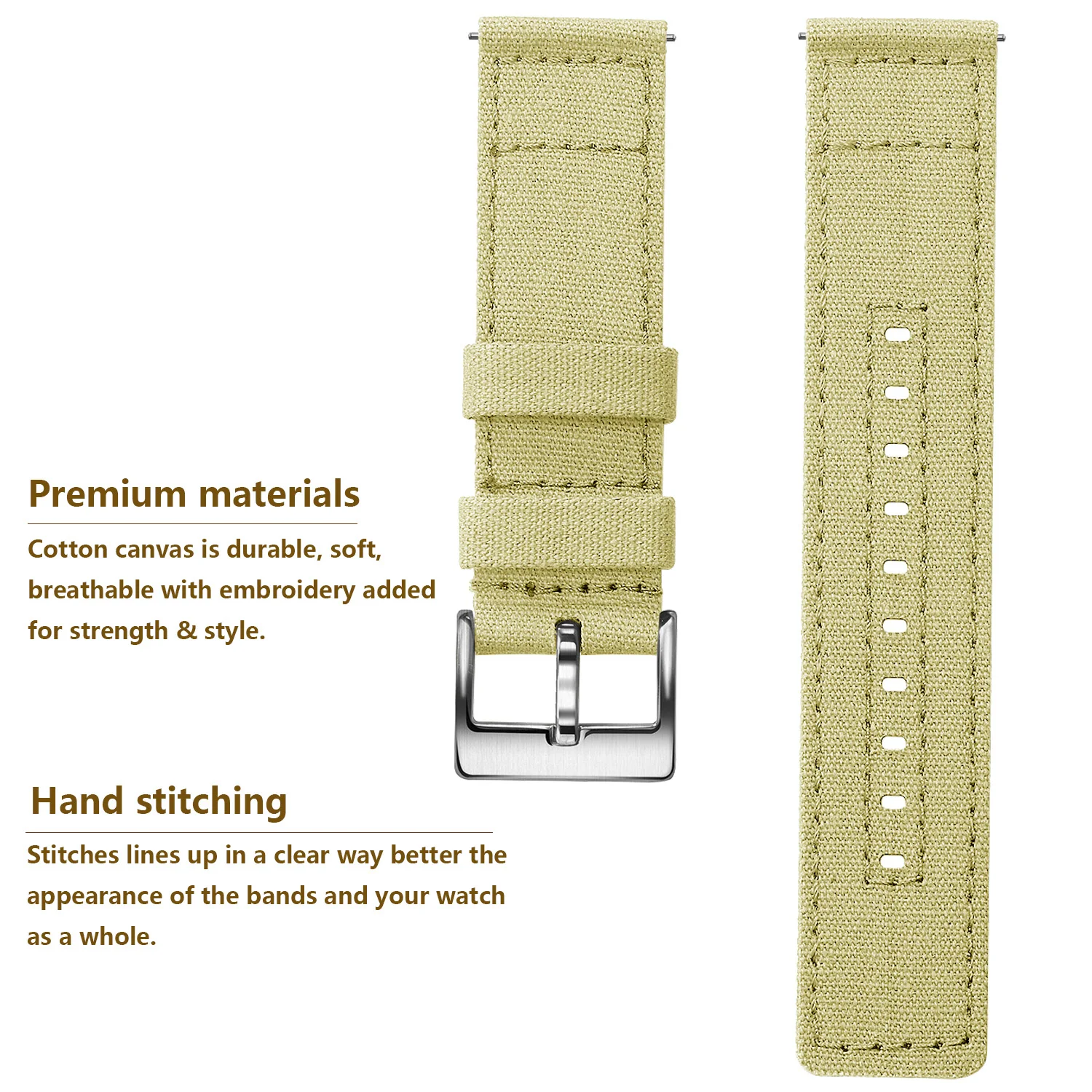 Khaki Canvas Quick Release Watch Band 20mm 22mm 3 Khaki Canvas Quick Release Watch Band 20mm 22mm - Image 3