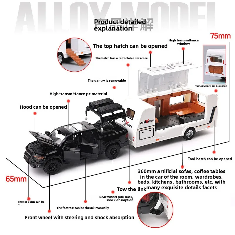 Dodge Mammoth 1:32 Diecast Model with Trailer 3 Dodge Mammoth 1:32 Diecast Model with Trailer - Image 3
