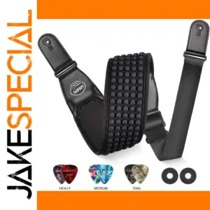 Lekato Adjustable Black Guitar Strap with Picks
