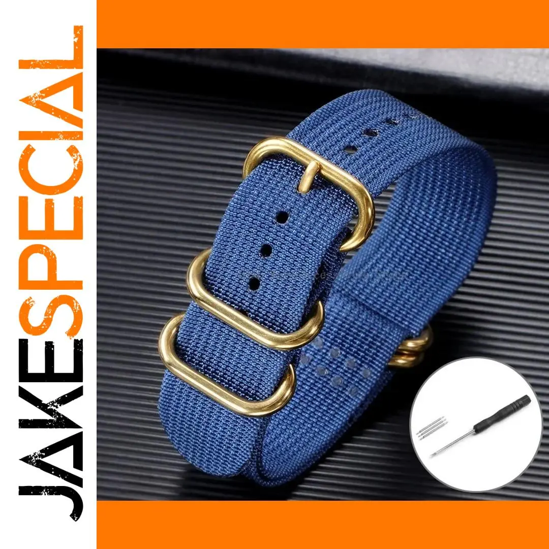 Blue and Gold 5-Ring Nylon Watch Band 1 Blue and Gold 5-Ring Nylon Watch Band