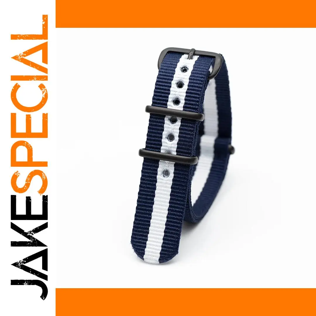 Navy Blue Nylon Watch Strap with White Stripe 1 Navy Blue Nylon Watch Strap with White Stripe