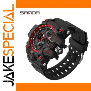 SANDA 6021 Sport Watch for Men Black Red