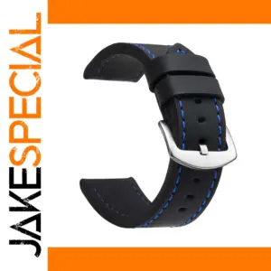 Sport Black Leather Watch Strap with Blue Stitching