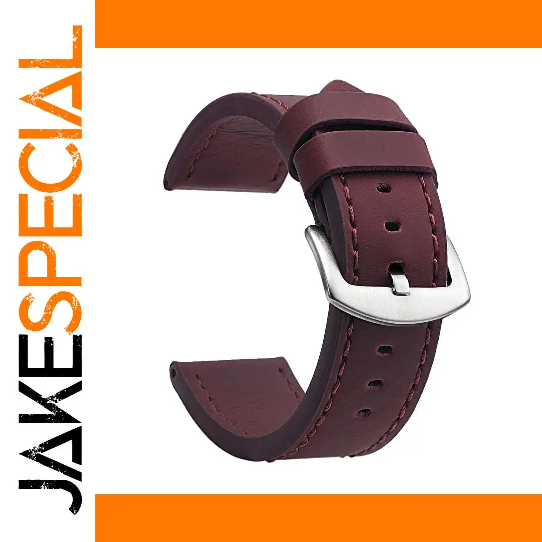 Elegant Leather Watch Strap with Stainless Buckle 1 Elegant Leather Watch Strap with Stainless Buckle