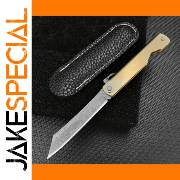 Damascus Steel Folding Knife with Brass Handle