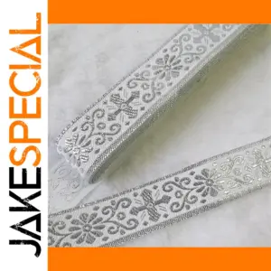 Silver Vintage Embroidered Ribbon 25mm x 7m
