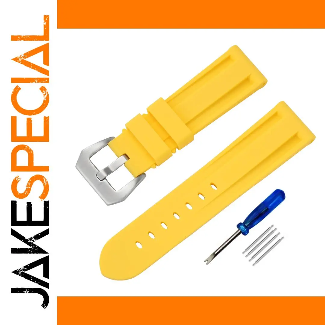 Bright Yellow Silicone Watch Band 20mm to 26mm 1 Bright Yellow Silicone Watch Band 20mm to 26mm