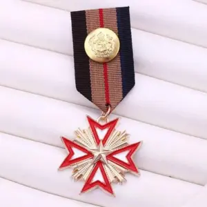 Red and White Star Medal with Navy Ribbon