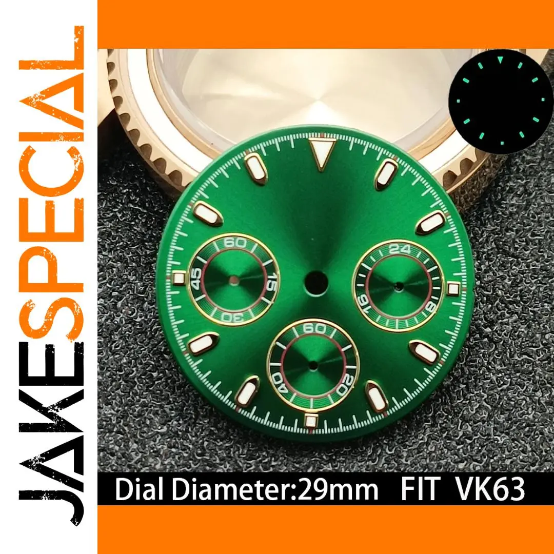 29mm Green VK63 Watch Dial with Luminous Features 1 29mm Green VK63 Watch Dial with Luminous Features