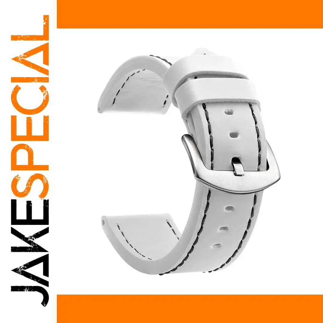 White Leather Watch Strap for 18mm-24mm Watches 1 White Leather Watch Strap for 18mm-24mm Watches