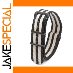 Premium Nylon Watch Strap Black and Beige Stripes 18-24mm