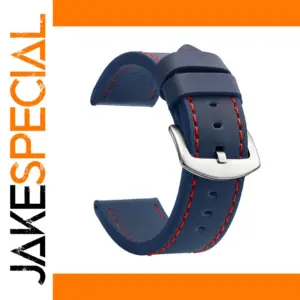 Navy Blue Leather Watch Strap with Red Stitching