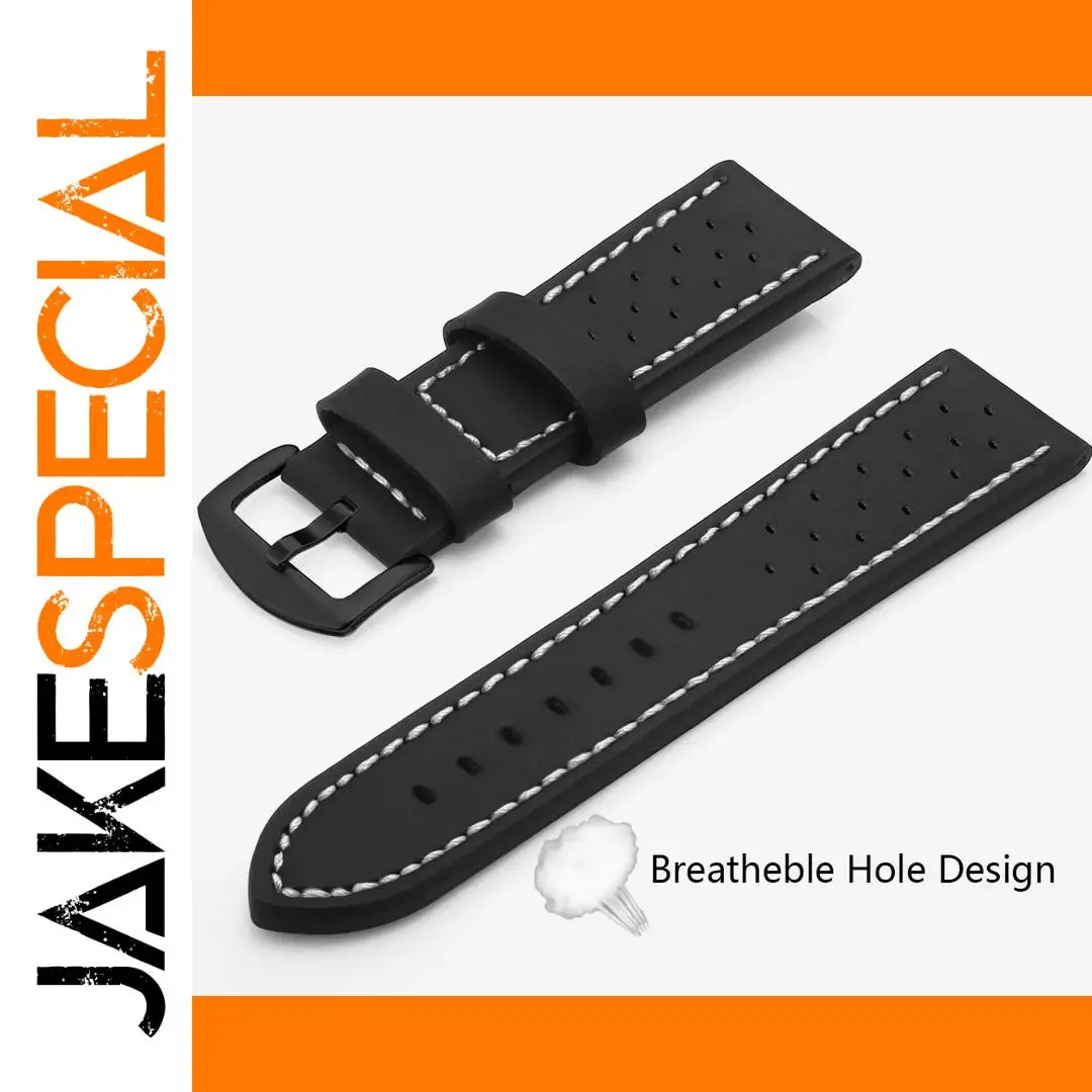 Black Composite Leather Watch Strap 18-24mm 1 Black Composite Leather Watch Strap 18-24mm