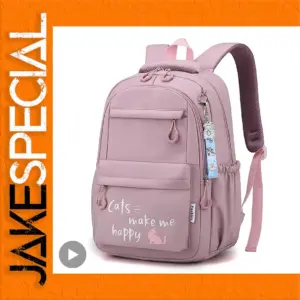 Stylish Pink Nylon School Backpack for Girls