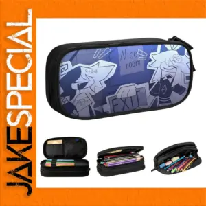 Vibrant Cartoon Pencil Case in Blue, Black, Pink