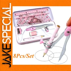 8-Piece Pink Compasses Ruler Kit