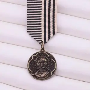 Antique Bronze Medal Ribbon Brooch Pin