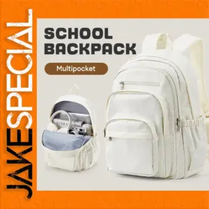 Light Beige Unisex Backpack with Multiple Pockets