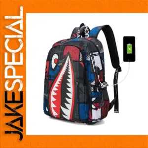Anti-theft Backpack with Shark Motif Design