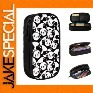 Cute Panda Cartoon Pencil Case with Compartments