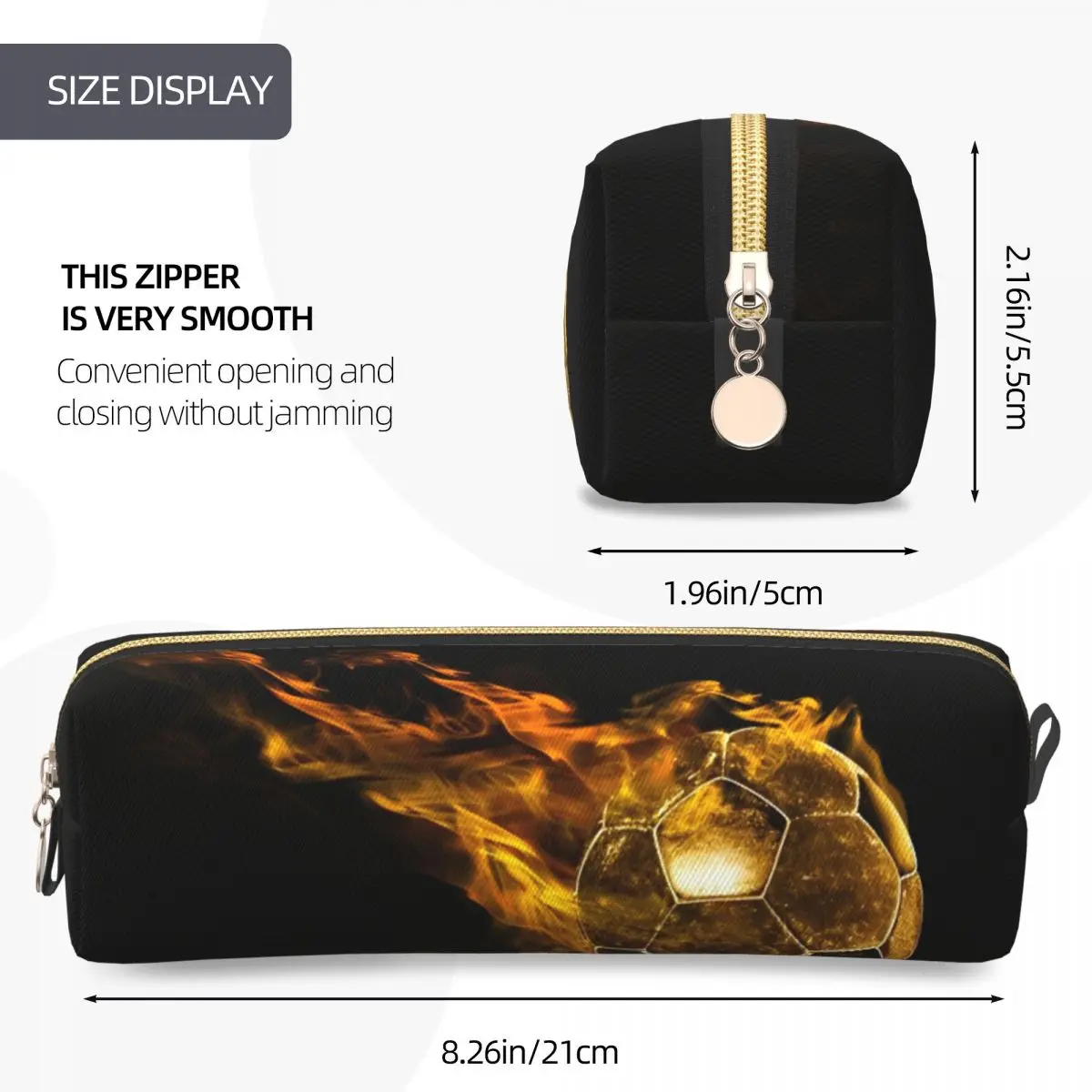 Golden Soccer Pencil Case with Flame Design 4 Golden Soccer Pencil Case with Flame Design - Image 4