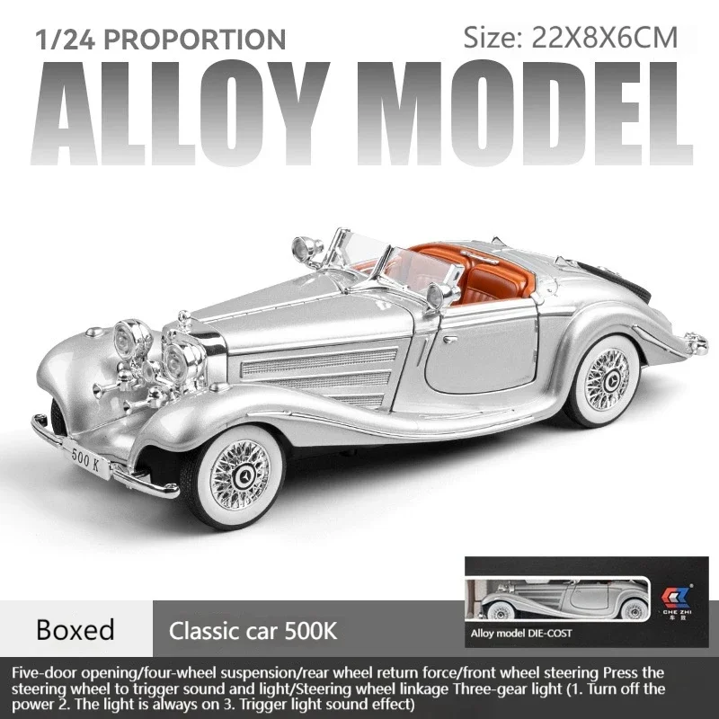 Mercedes Benz 500K 1:24 Diecast Model Silver 7 Mercedes Benz 500K 1:24 Diecast Model Silver - Image 7
