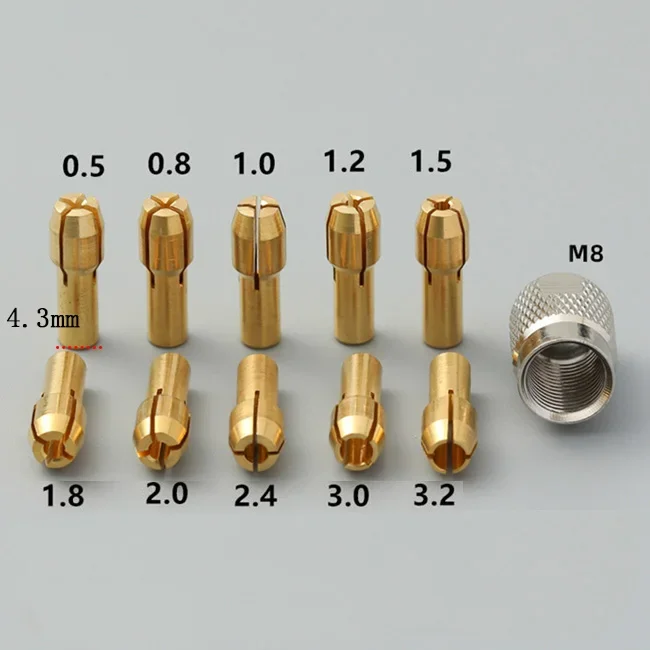 10-Piece Mini Drill Brass Collet Chuck Set 8 10-Piece Mini Drill Brass Collet Chuck Set - Image 8