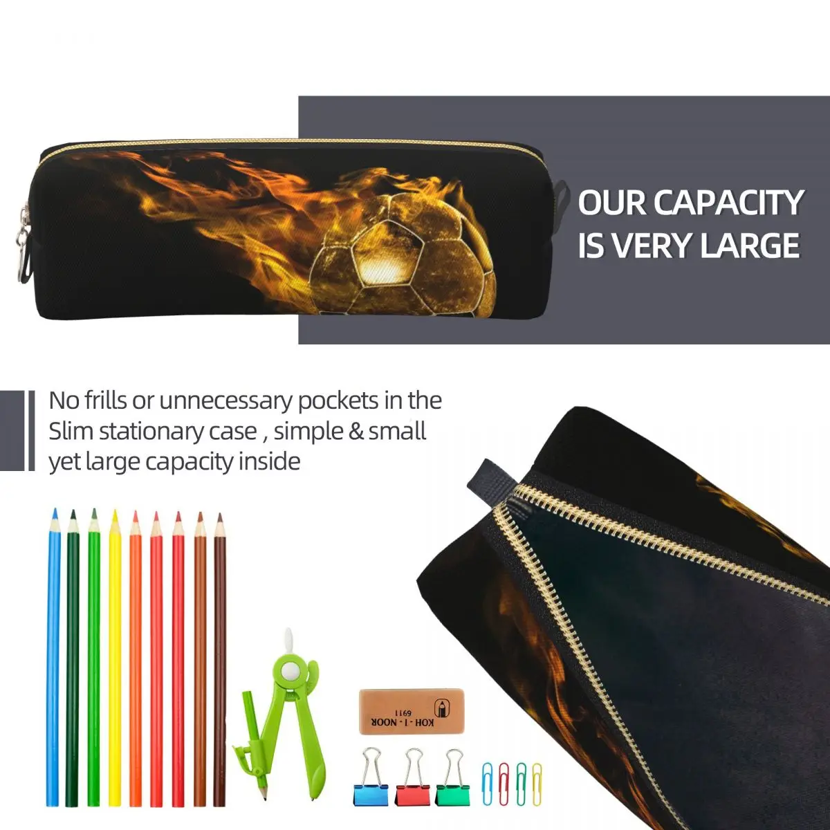 Golden Soccer Pencil Case with Flame Design 6 Golden Soccer Pencil Case with Flame Design - Image 6