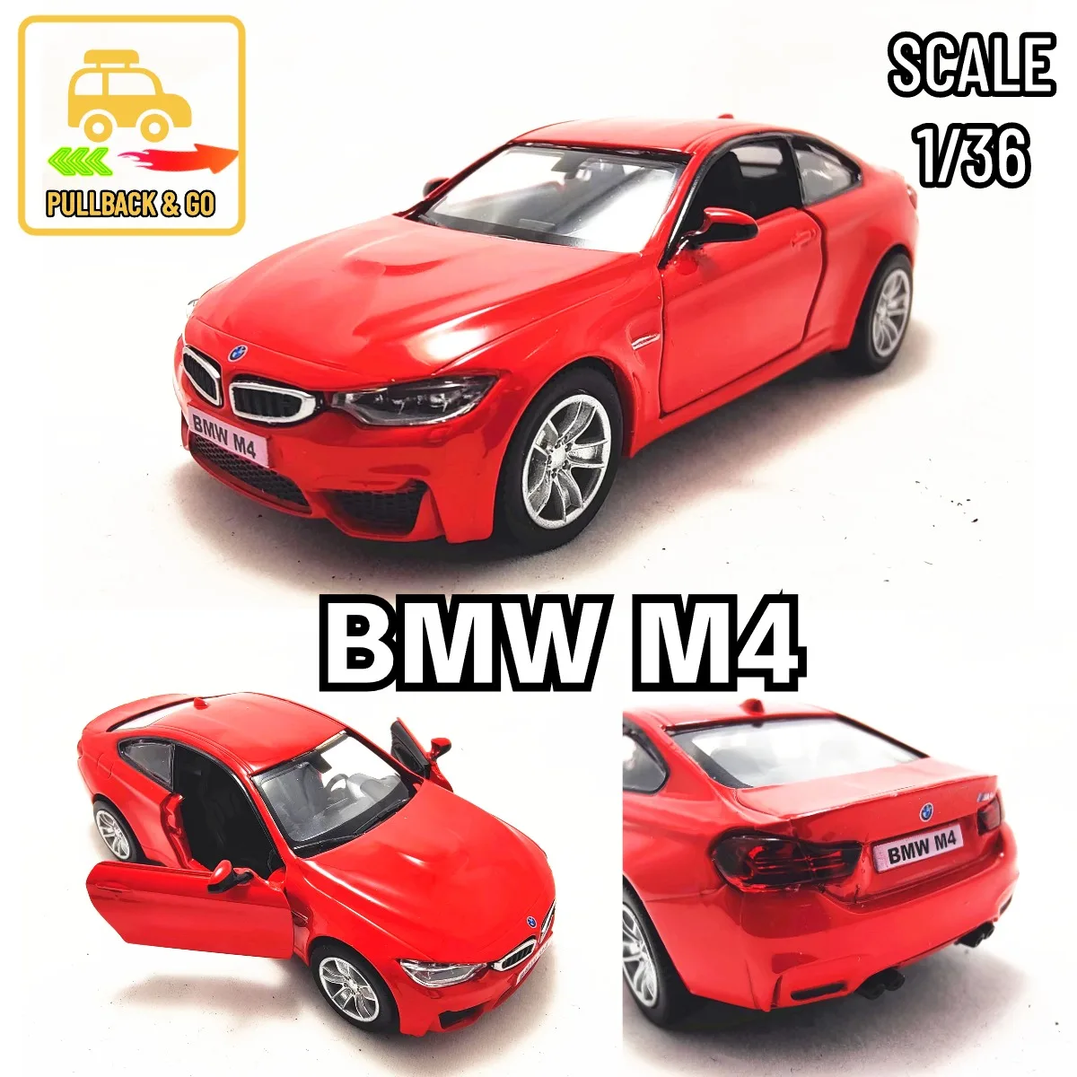 BMW M4 Pullback Toy Car 1:36 Scale Red 4 BMW M4 Pullback Toy Car 1:36 Scale Red - Image 4