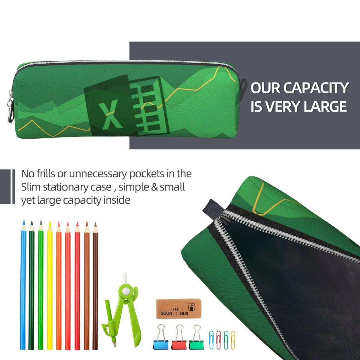 Stylish Green Large Capacity Pencil Case 6 Stylish Green Large Capacity Pencil Case - Image 6