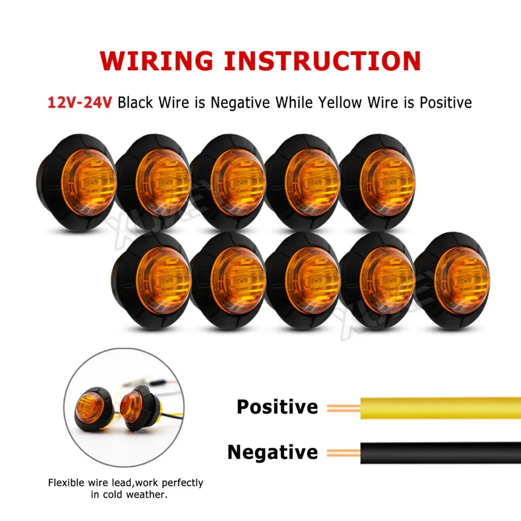 10 Amber 3/4 Inch Round LED Marker Lights 5 10 Amber 3/4 Inch Round LED Marker Lights - Image 5