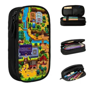 Stardew Valley Map Pencil Case in Black Leather