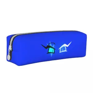 Vibrant Blue Leather Pencil Case with Graphics