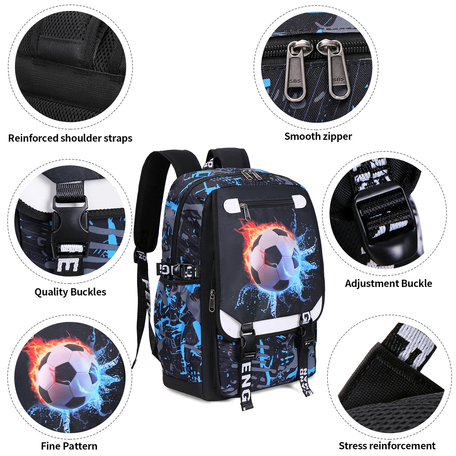 Large Capacity Student Backpack with Football Design 3 Large Capacity Student Backpack with Football Design - Image 3