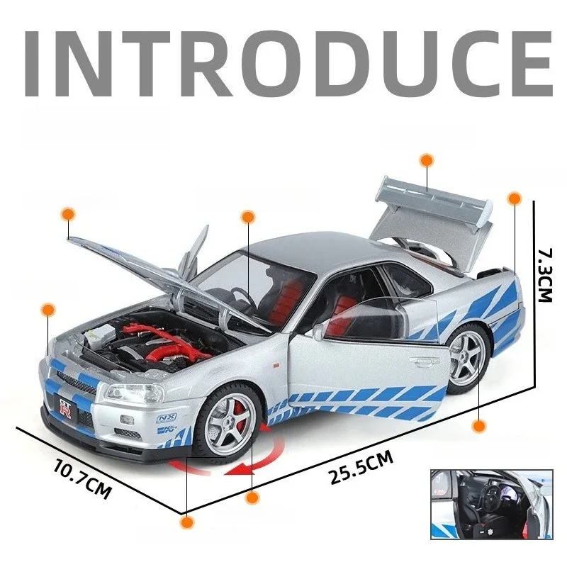 1:18 Nissan Skyline GTR-R34 Alloy Model Car 4 1:18 Nissan Skyline GTR-R34 Alloy Model Car - Image 4