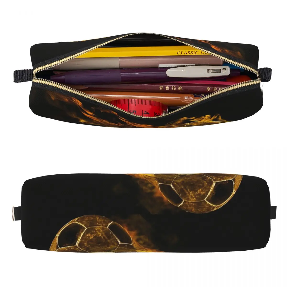 Golden Soccer Pencil Case with Flame Design 2 Golden Soccer Pencil Case with Flame Design - Image 2