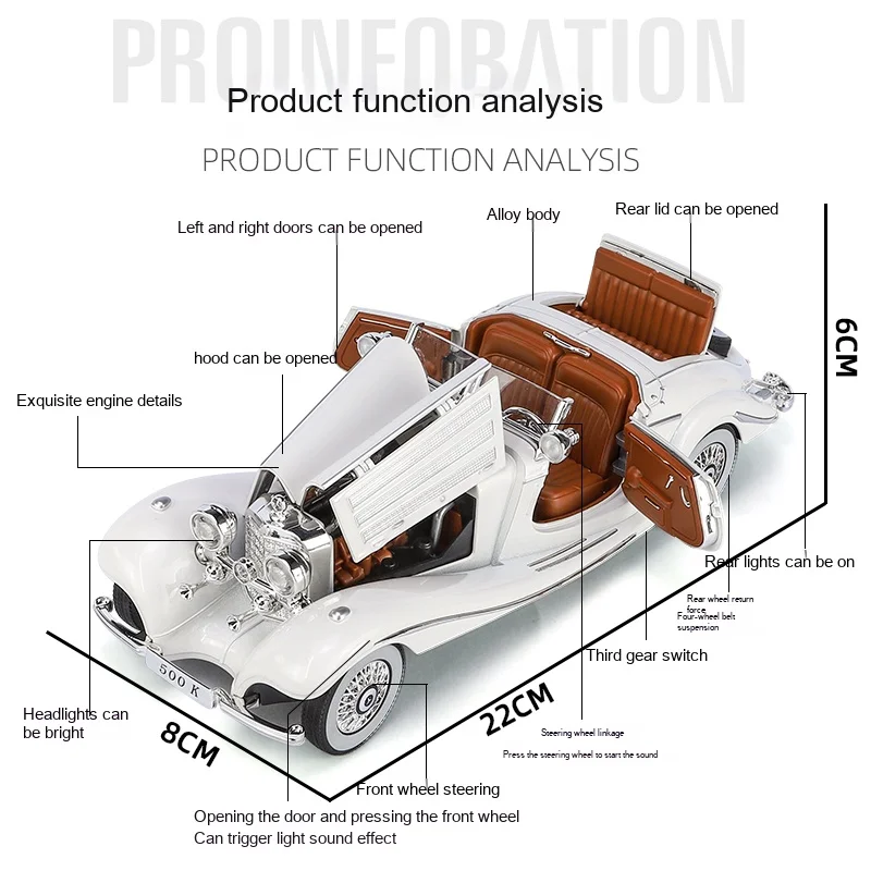 1:24 Scale Retro Benz 500K Diecast Model 6 1:24 Scale Retro Benz 500K Diecast Model - Image 6