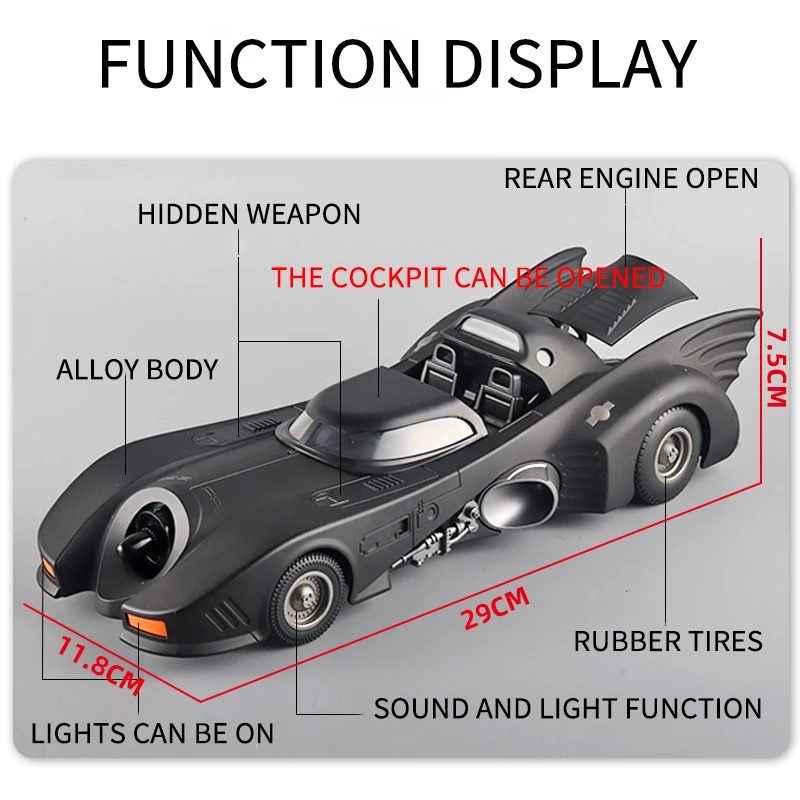 1/18 Scale Black Diecast Batmobile Model 4 1/18 Scale Black Diecast Batmobile Model - Image 4